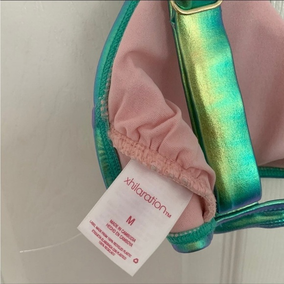 Xhilaration Women’s Bikini Top Mermaid Green Scoop Neck Medium Shimmer Swimsuit - Picture 6 of 6